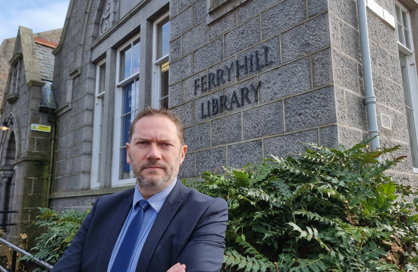 Douglas Lumsden MSP outside Ferryhill Library