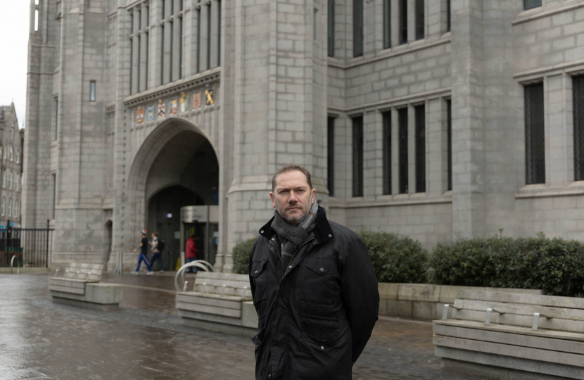 Douglas Lumsden MSP outside Marischal College